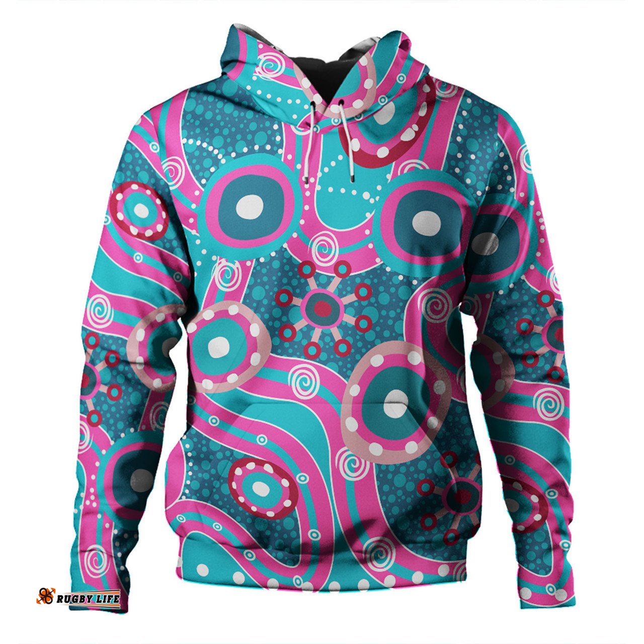 australia aboriginal hoodie - pink aboriginal dot art inspired hoodie
