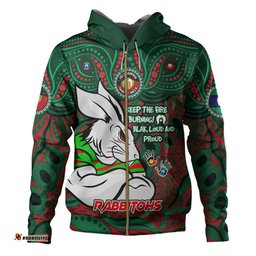 south sydney rabbitohs hoodie celebrating naidoc week 2024 aboriginal dot art inspired