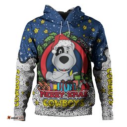 north queensland cowboys christmas custom hoodie - merry christmas our beloved team with aboriginal dot art pattern hoodie