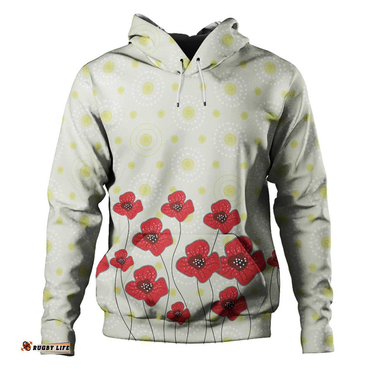 australia aboriginal hoodie - poppy flowers background in aboriginal dot art style hoodie