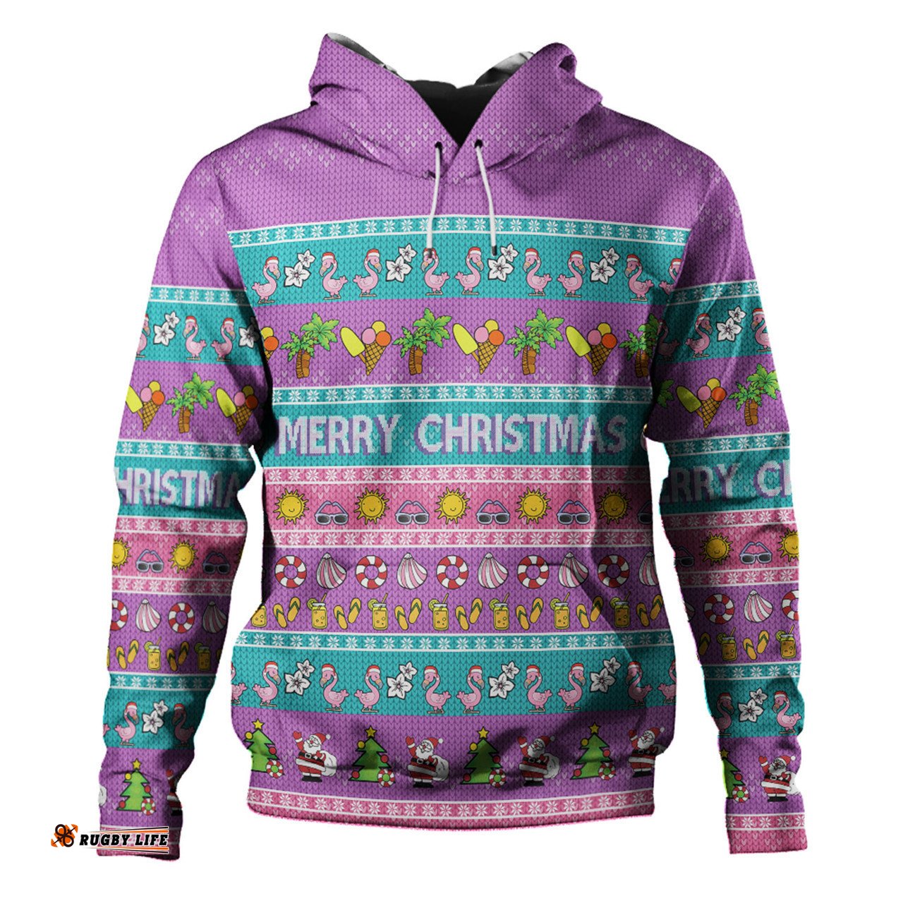 australia christmas custom hoodie - aussie christmas flamingo summer vibes purple hoodie