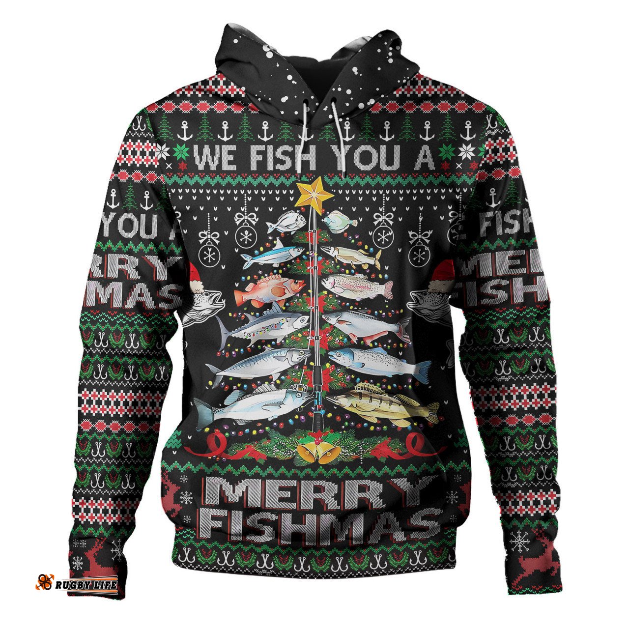 australia christmas fishing hoodie - merrry fishmas fishing rod christmas tree hoodie