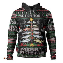 australia christmas fishing hoodie - merrry fishmas fishing rod christmas tree hoodie