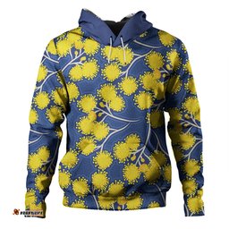 australia flowers aboriginal hoodie - yellow wattle flowers with aboriginal dot art hoodie
