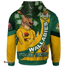 wallabies rugby hoodie - custom kangaroo rugby ball aboriginal inspired curve style hoodie
