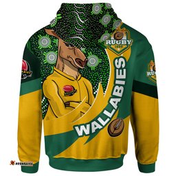 wallabies rugby hoodie - custom kangaroo rugby ball aboriginal inspired curve style hoodie