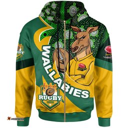 wallabies rugby hoodie - custom kangaroo rugby ball aboriginal inspired curve style hoodie
