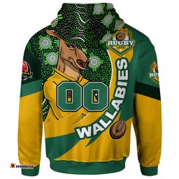 wallabies rugby hoodie - custom kangaroo rugby ball aboriginal inspired curve style hoodie