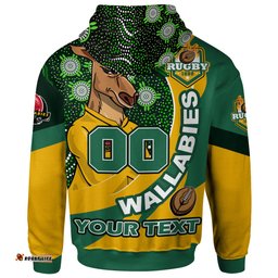 wallabies rugby hoodie - custom kangaroo rugby ball aboriginal inspired curve style hoodie