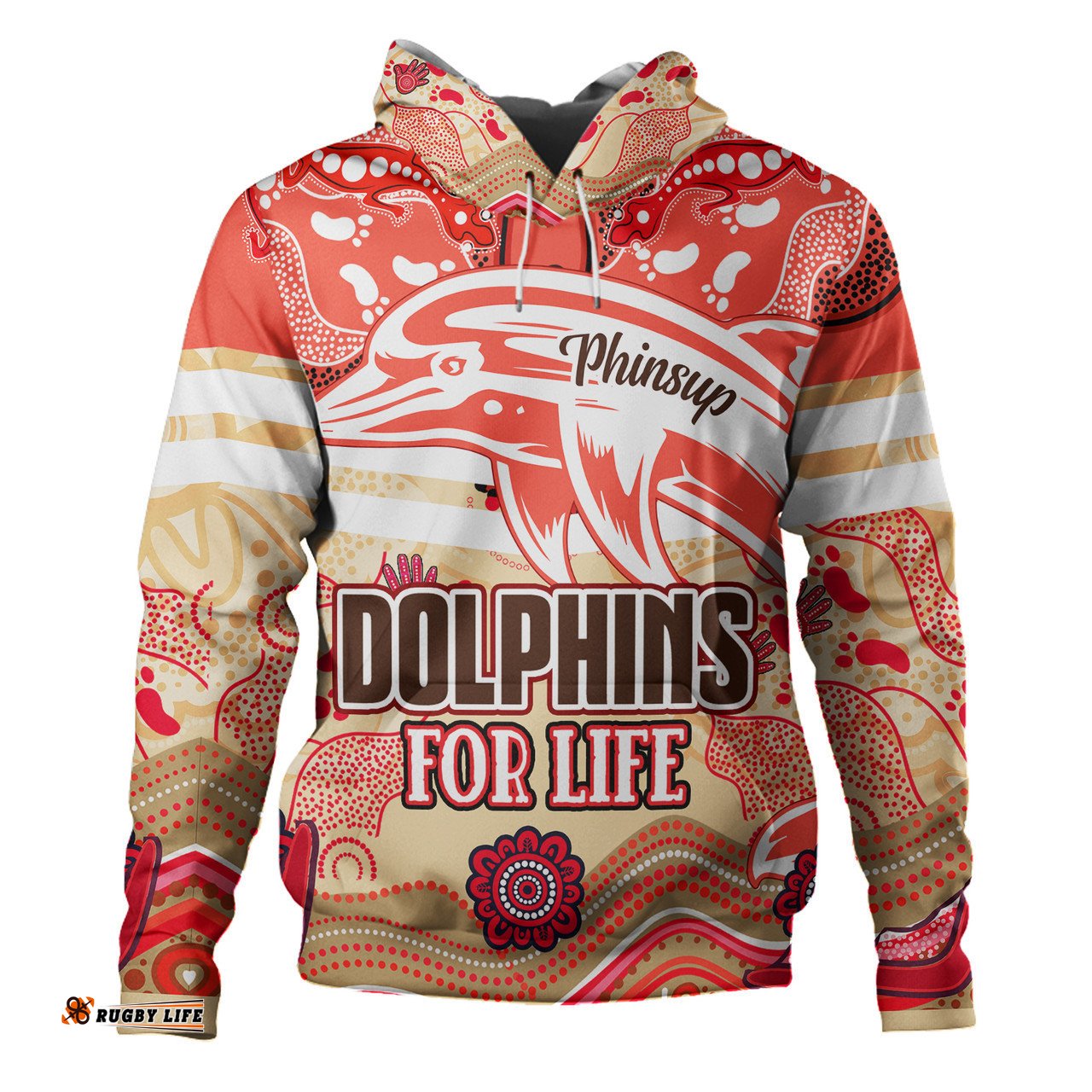 redcliffe dolphins custom hoodie - redcliffe dolphins for life with aboriginal style hoodie