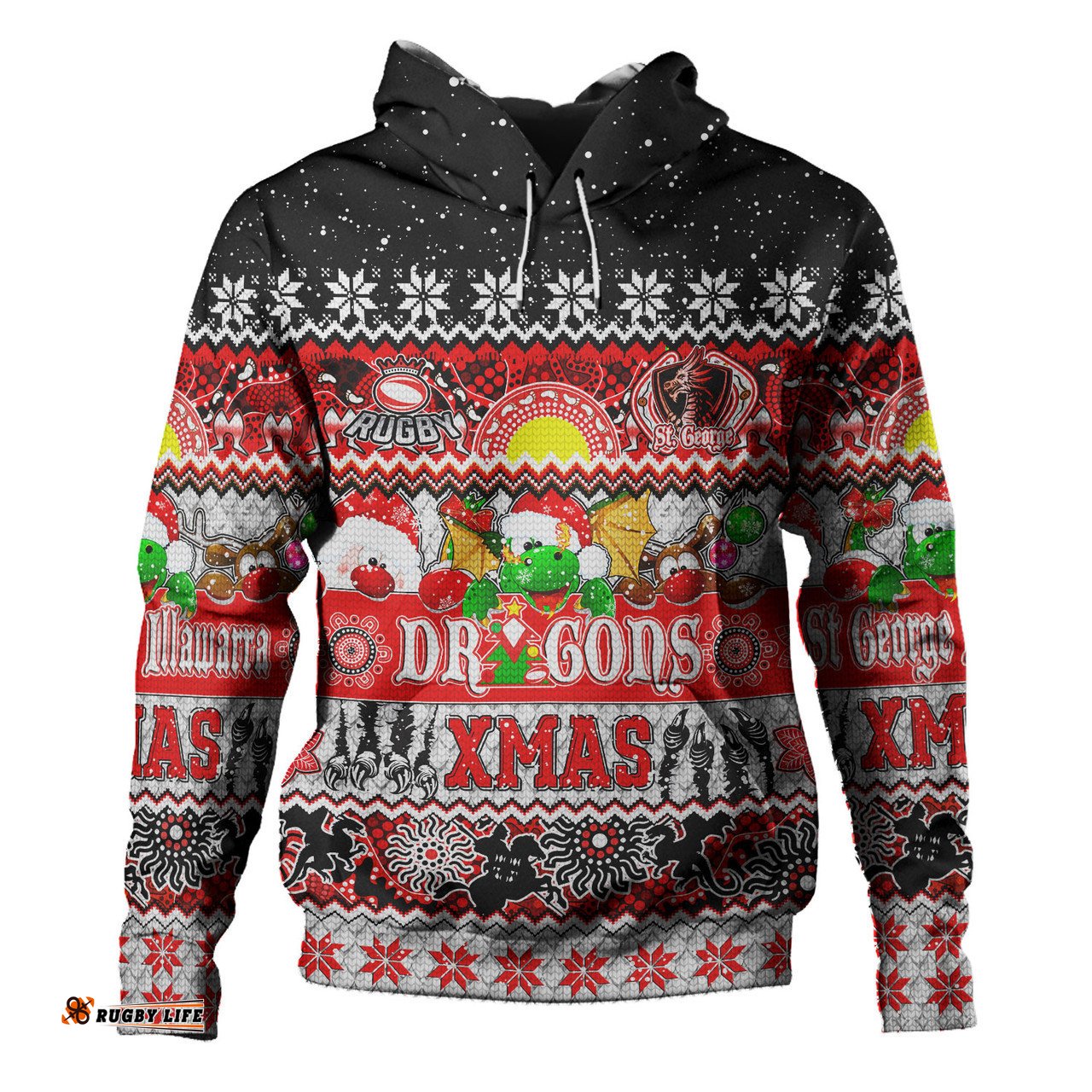 st. george illawarra dragons christmas aboriginal custom hoodie - indigenous knitted ugly xmas style hoodie