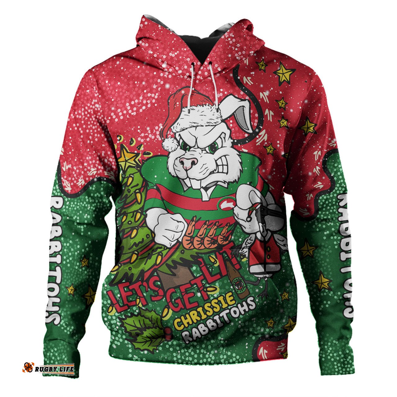south sydney rabbitohs custom hoodie - let's get lit chrisse pressie hoodie