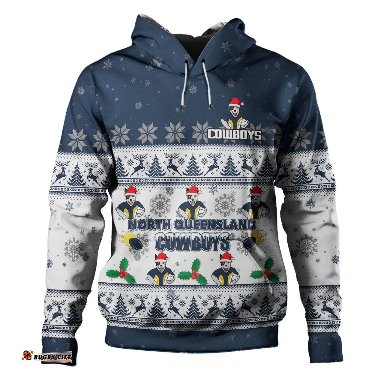 north queensland cowboys christmas custom hoodie - special ugly christmas hoodie