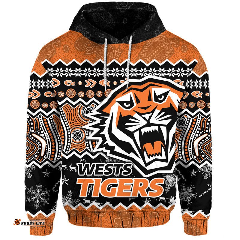 custom personalised wests tigers aboriginal christmas vibe gold version zip up and pullover hoodie
