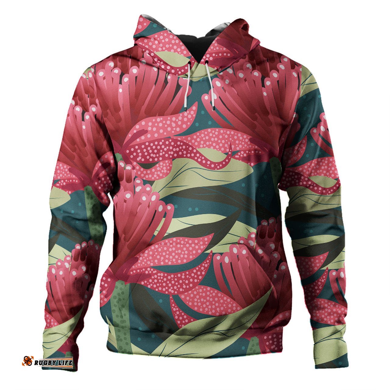australia flowers aboriginal hoodie - australian waratah flowers painting in aboriginal style hoodie