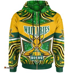 wallabies rugby hoodie - custom super kangaroo rugby ball mascot aboriginal inspired style hoodie