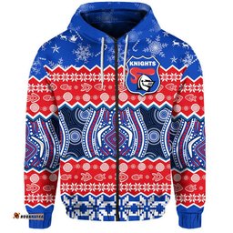 custom personalised knights aboriginal rugby novocastrians christmas vibe zip up and pullover hoodie
