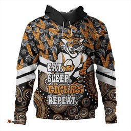 wests tigers hoodie - tropical patterns and dot painting eat sleep rugby repeat