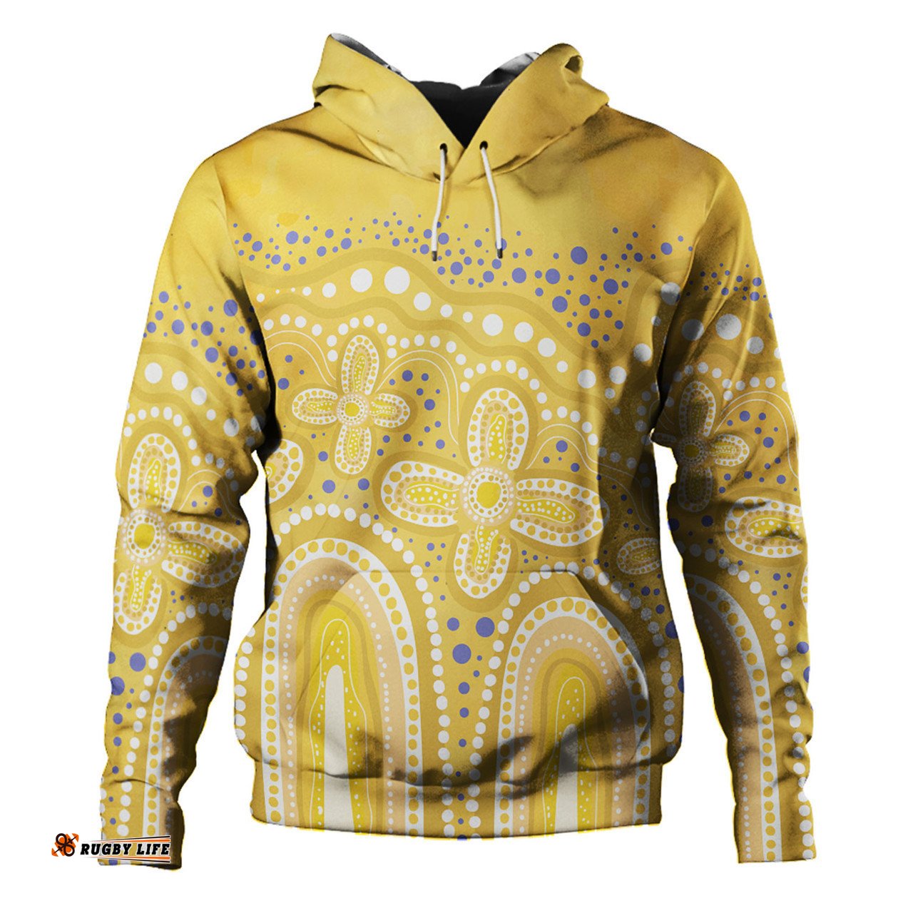 australia aboriginal hoodie - dot painting illustration in aboriginal style yellow hoodie