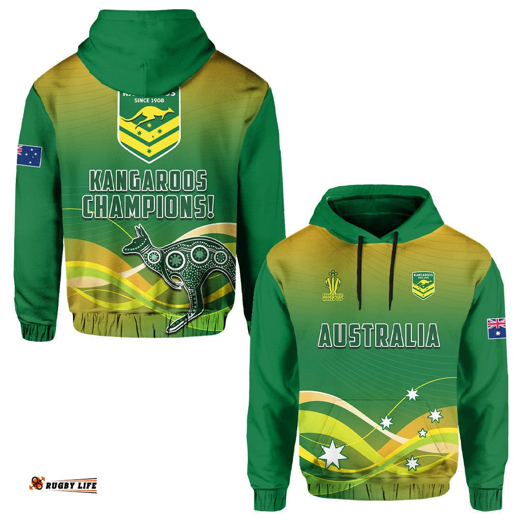 custom text and number australia rugby hoodie champions rlwc kangaroos world cup rugby