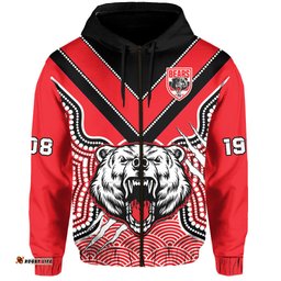 custom text and number north sydney rugby hoodie bears 1908 indigenous pattern