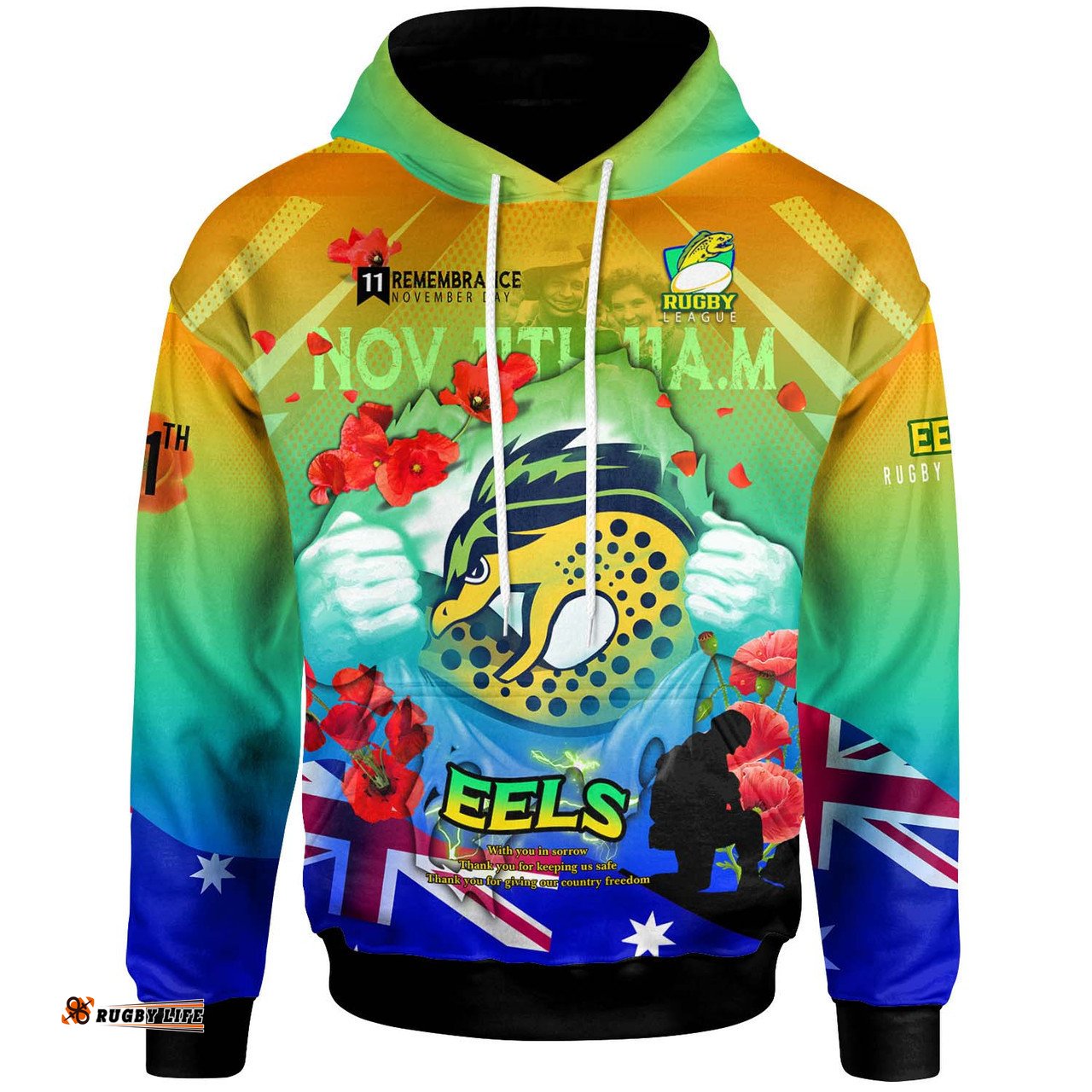 parramatta eels hoodie - custom parramatta eels remembrance day lest we forget poppies hoodie