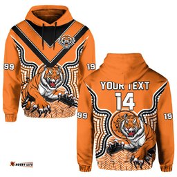 custom text and number wests tigers hoodie indigenous artsy