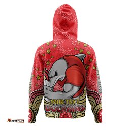 redcliffe dolphins custom hoodie - custom with aboriginal inspired style of dot painting patterns  hoodie