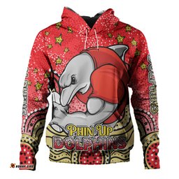 redcliffe dolphins custom hoodie - custom with aboriginal inspired style of dot painting patterns  hoodie