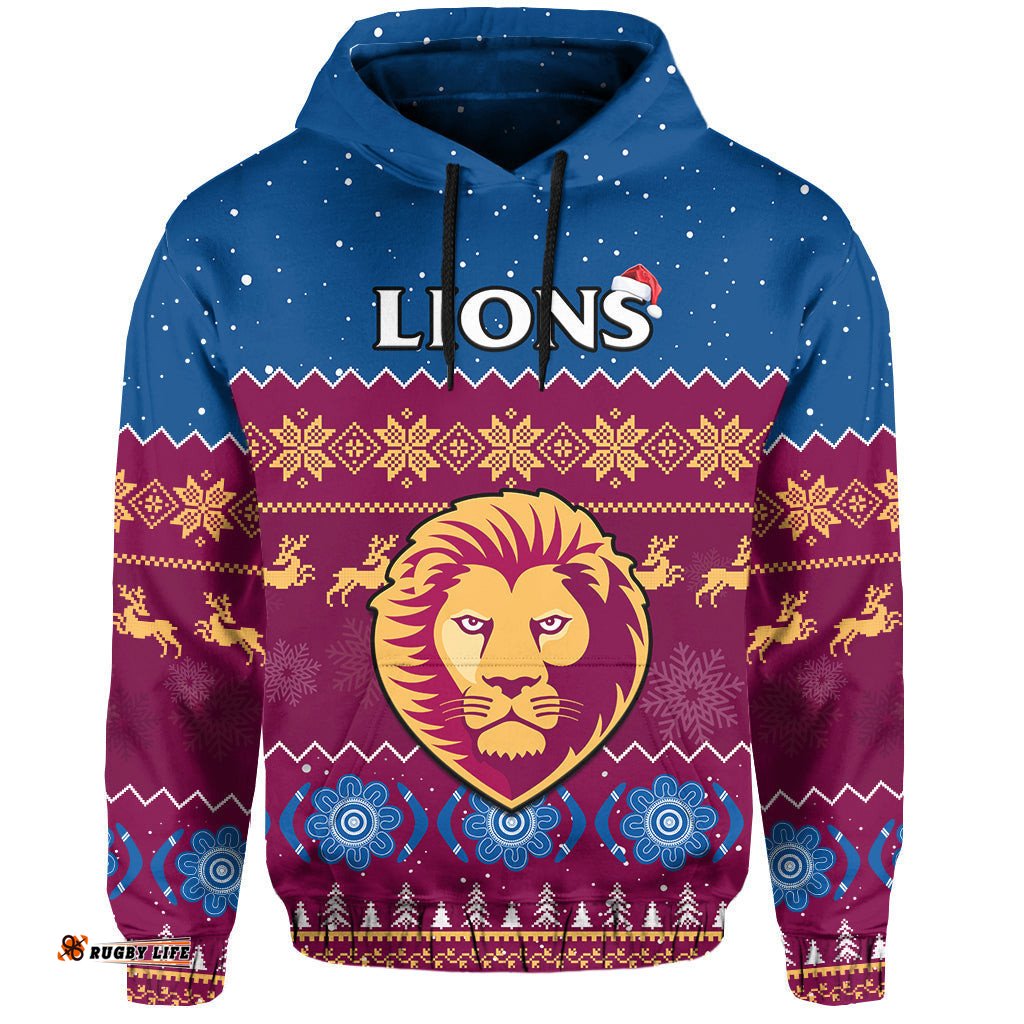 custom personalised brisbane football hoodie lions indigenous merry christmas