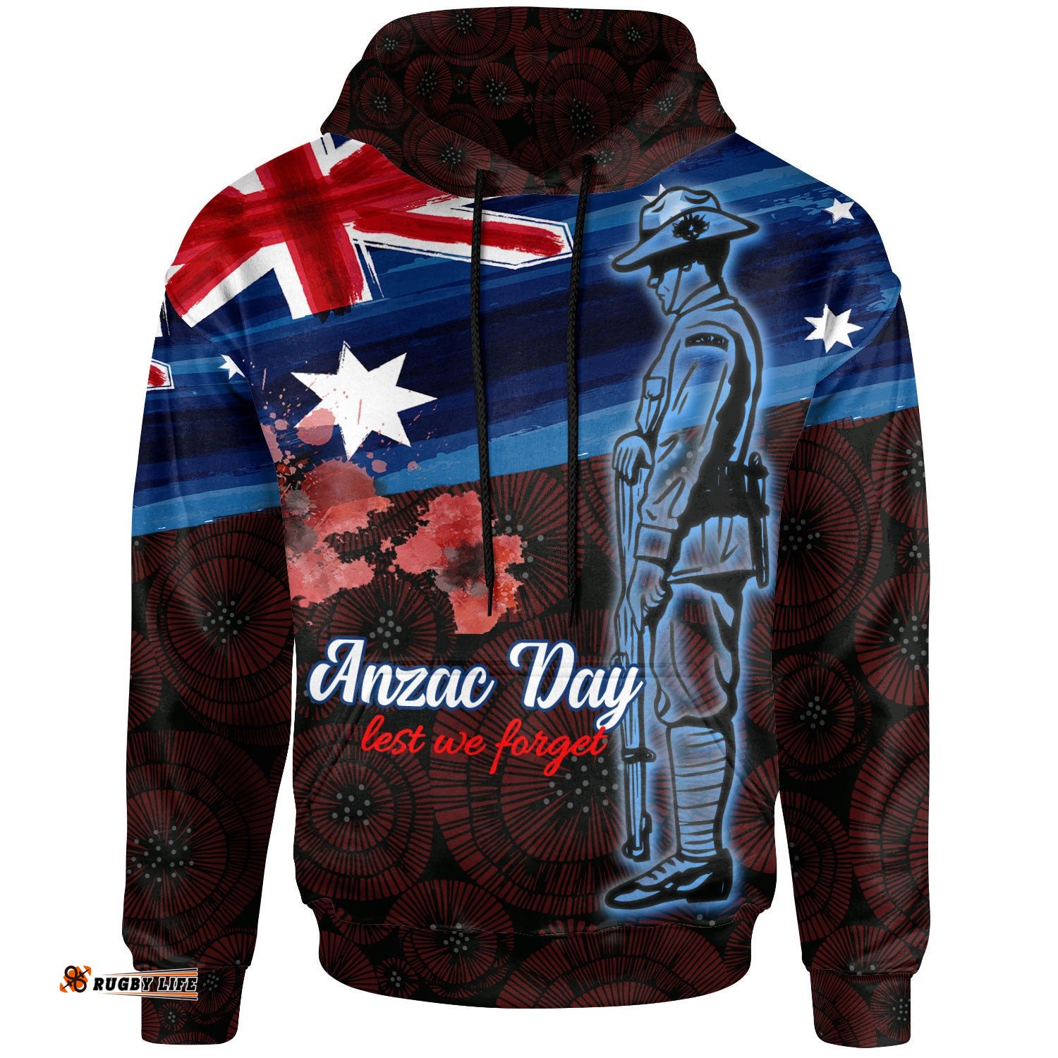 australia anzac day hoodie poppy flowers with australia flag