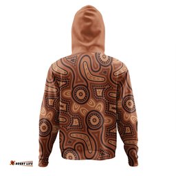australia dot painting inspired aboriginal hoodie - brown aboriginal australian art with boomerang hoodie