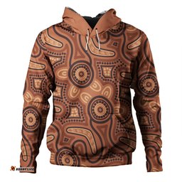 australia dot painting inspired aboriginal hoodie - brown aboriginal australian art with boomerang hoodie