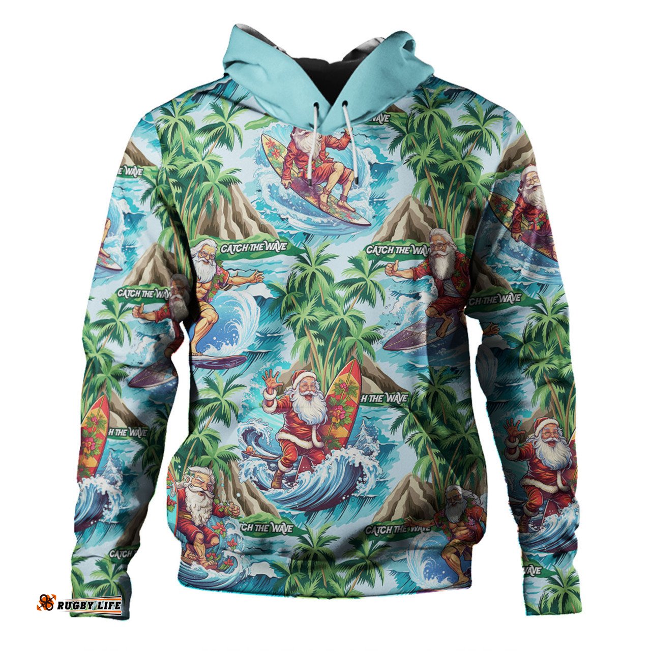 australia christmas surfing hoodie - funny santa surfing christmas hoodie