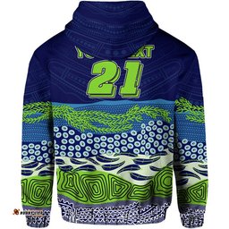 custom text and number canberra the green machine raiders boomerang indigenous zip up and pullover hoodie