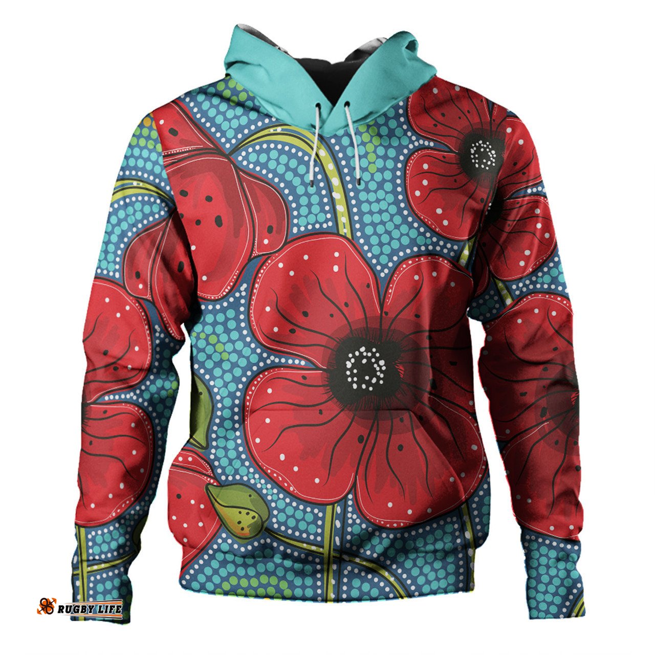 australia flowers aboriginal hoodie - aboriginal dot art of australian poppy flower painting hoodie