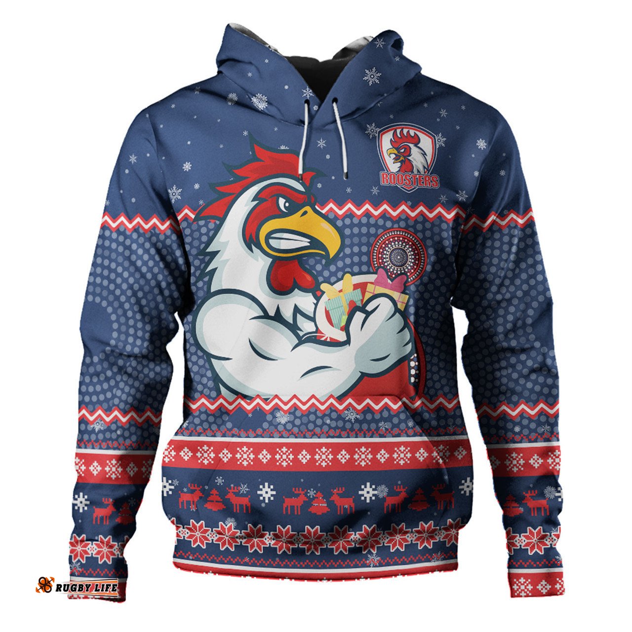sydney roosters christmas custom hoodie - ugly xmas and aboriginal patterns for die hard fan hoodie