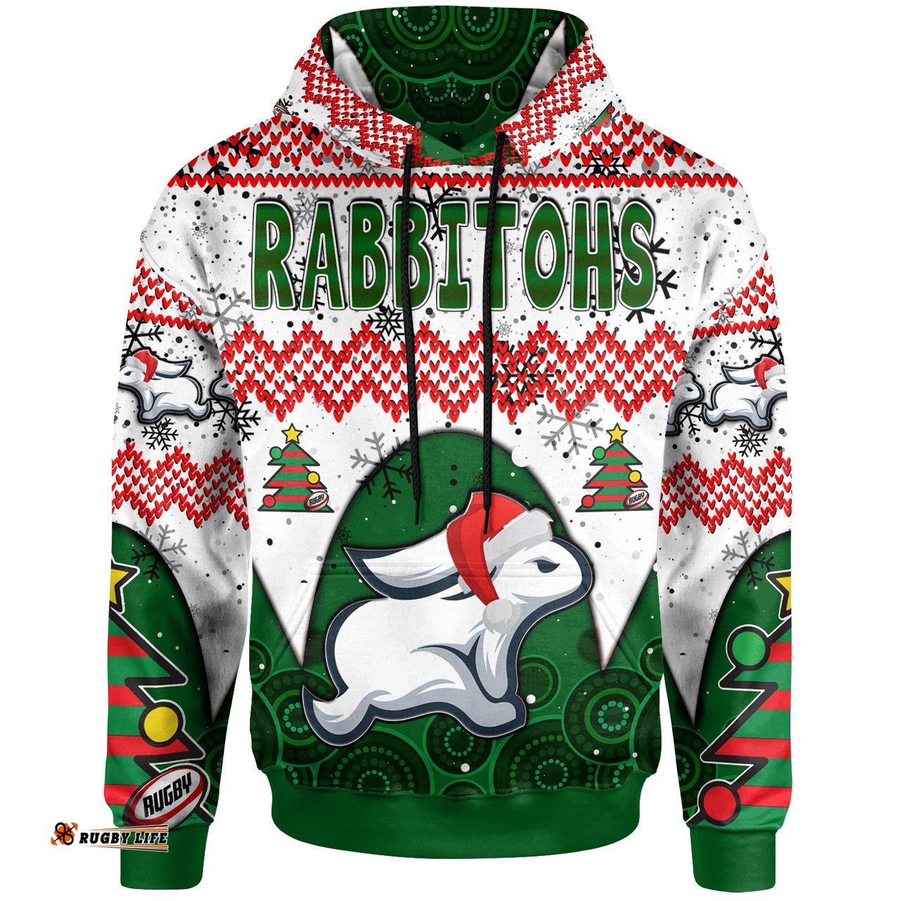 south sydney rabbitohs hoodie - south sydney rabbitohs tree with aboriginal inspired pattern hoodie