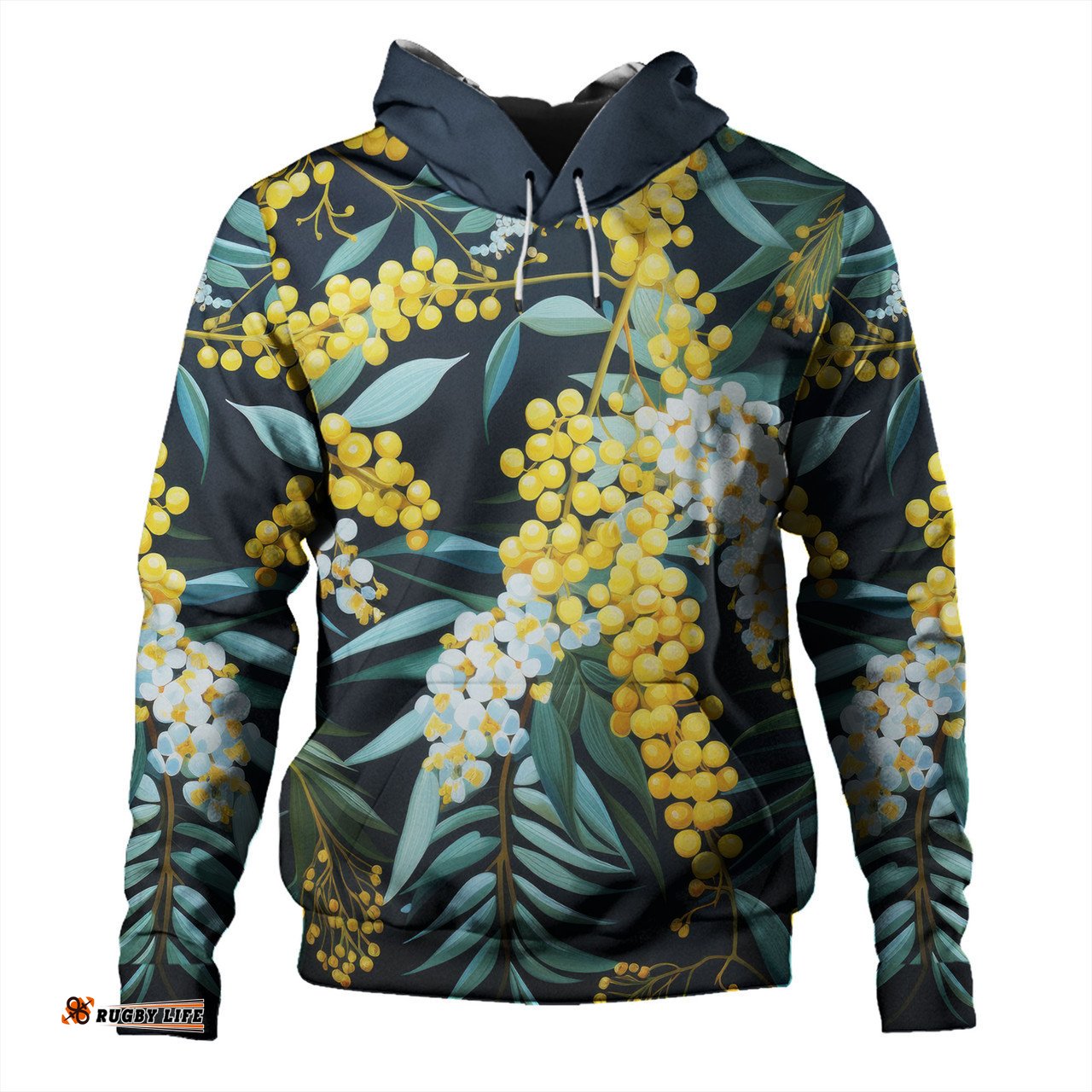 australia golden wattle hoodie - golden wattle seamless patterns blue background hoodie
