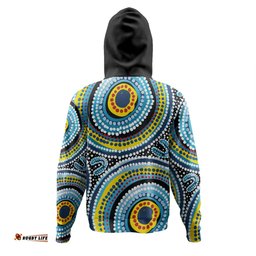 australia dot painting inspired aboriginal hoodie - blue aboriginal style dot art hoodie