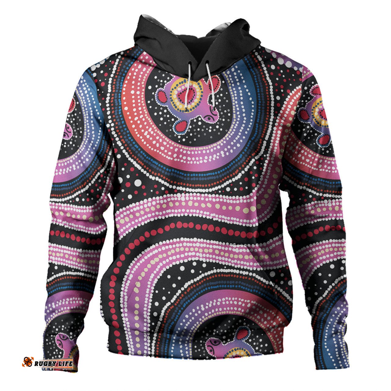 australia dot painting inspired aboriginal hoodie - turtles with dot in aboriginal hoodie