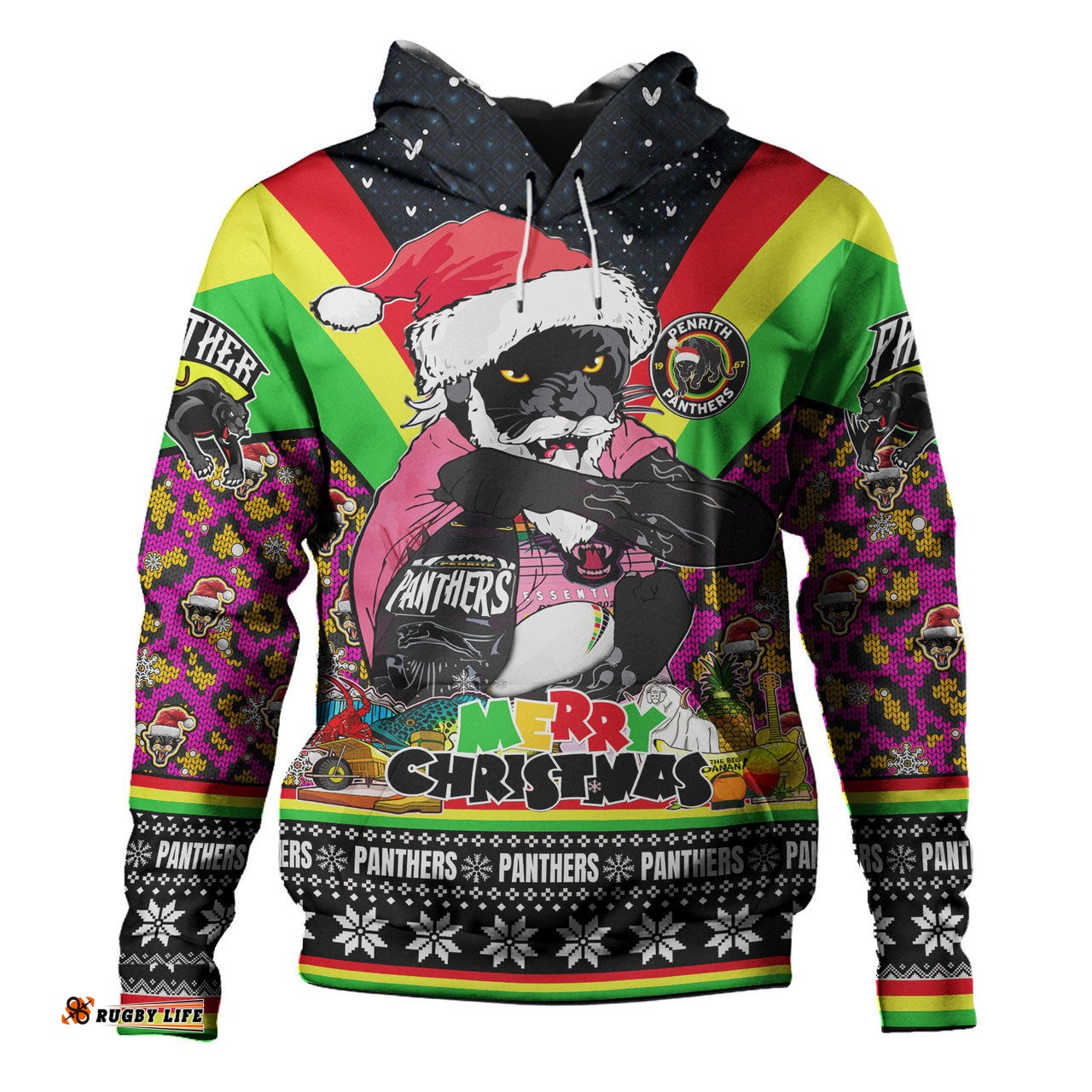 penrith panthers christmas custom hoodie - penrith panthers santa aussie big things christmas hoodie