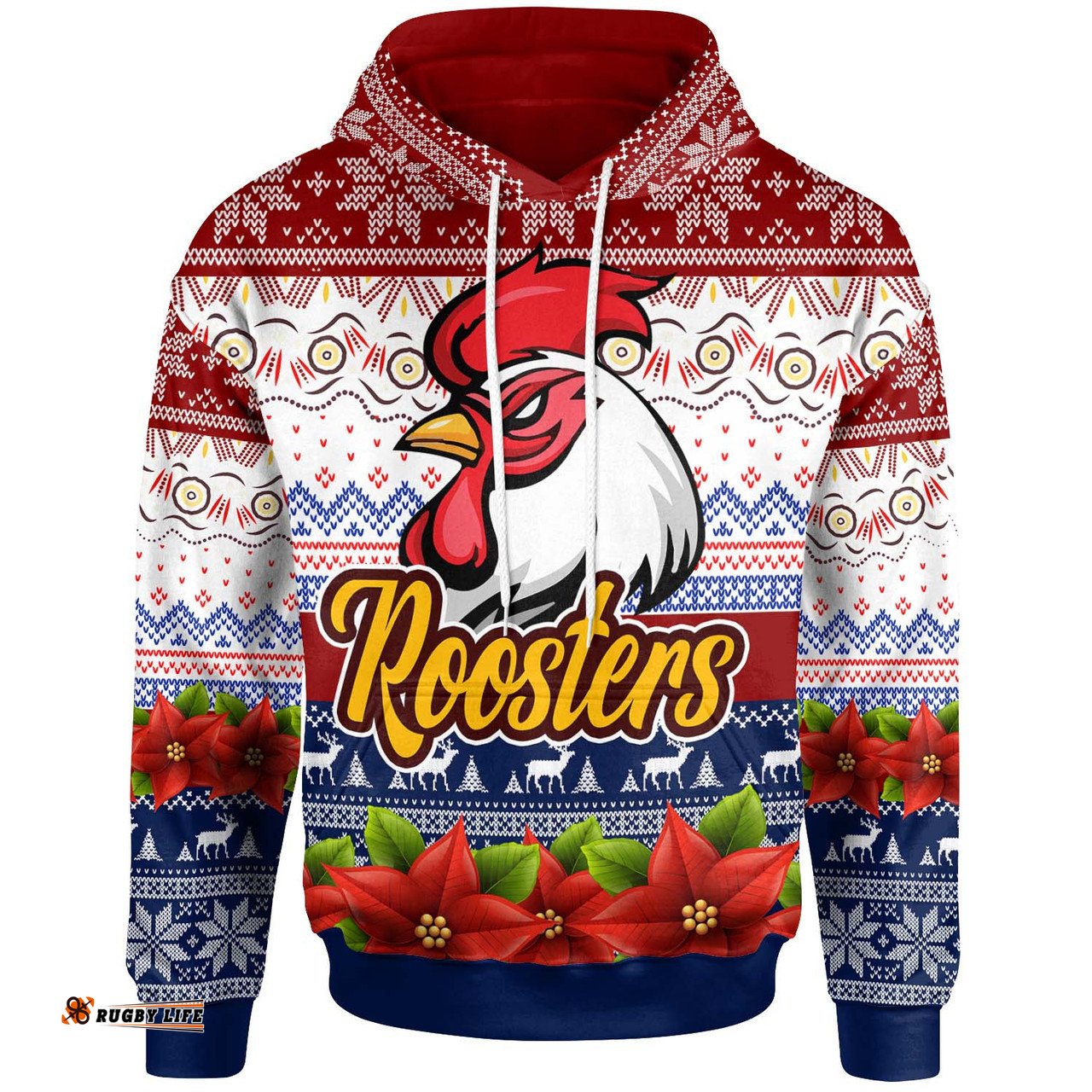 sydney roosters chrstmas hoodie - custom sydney roosters ugly christmas knitted hoodie