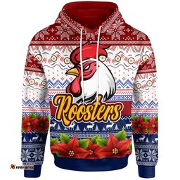 sydney roosters chrstmas hoodie - custom sydney roosters ugly christmas knitted hoodie