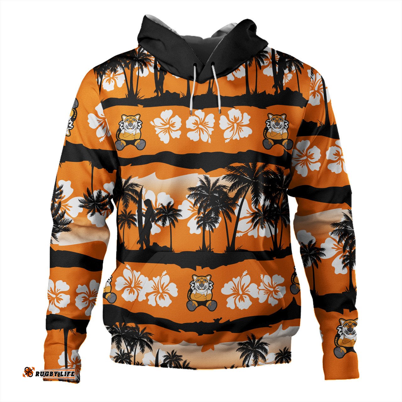 wests tigers hoodie - tropical hibiscus and coconut trees