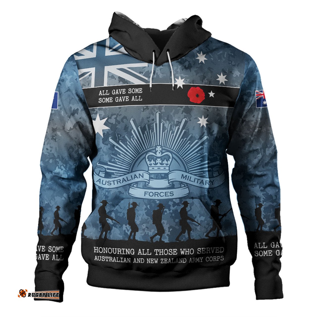 australia anzac day hoodie - australia and new zealand warriors all gave some some gave all blue hoodie