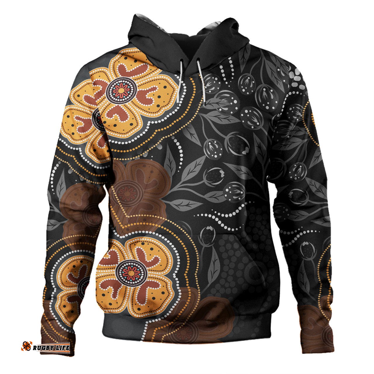 australia aboriginal hoodie - aboriginal dot art with bush flowers hoodie