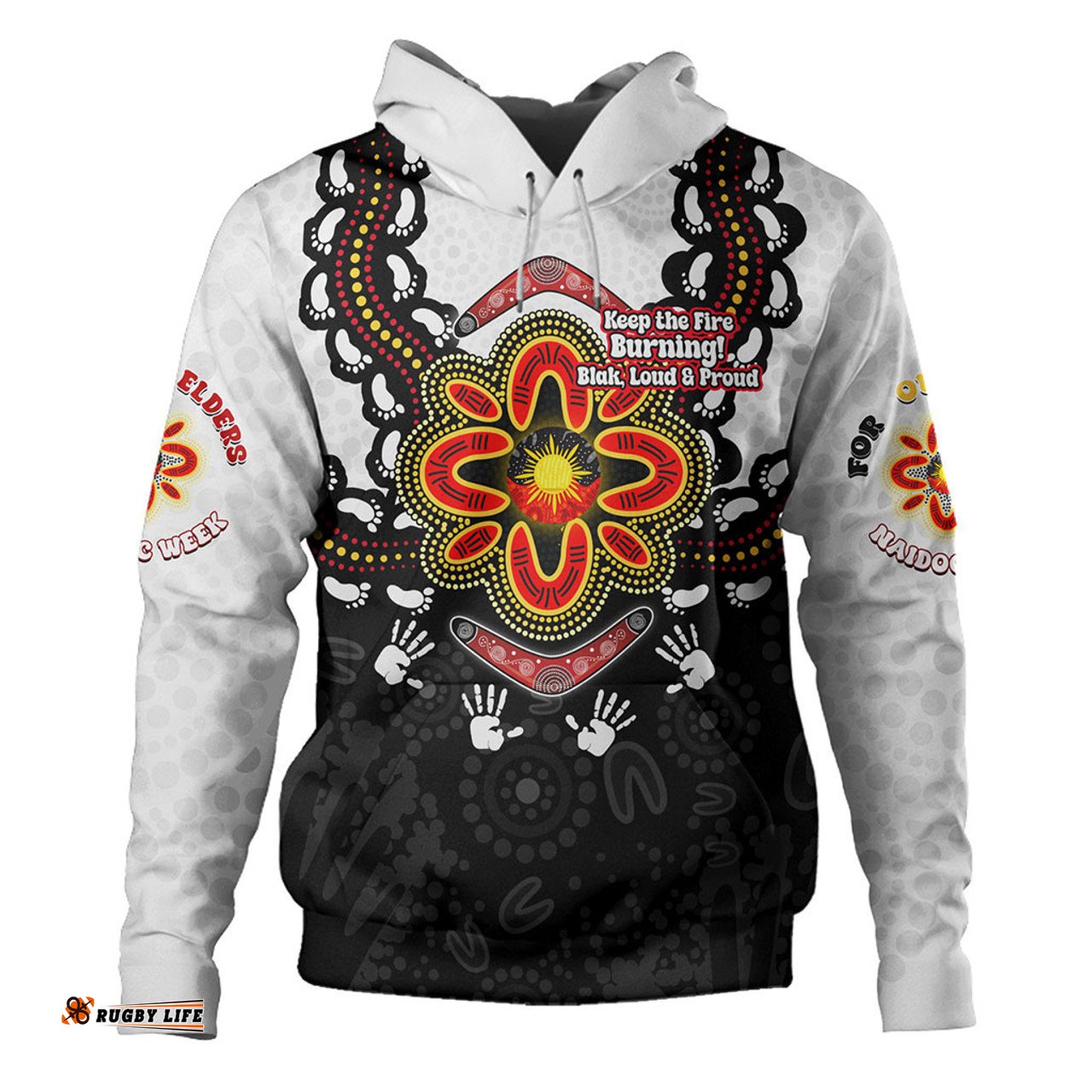 australia hoodie aboriginal inspired naidoc symbol pattern white