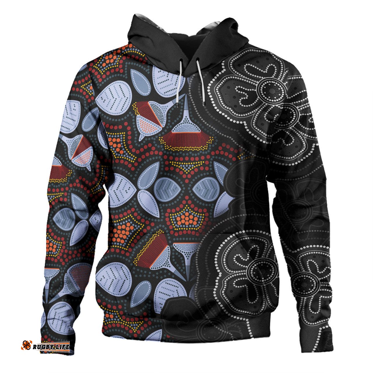 australia aboriginal hoodie - eucalyptus seamless pattern in aboriginal dot art hoodie