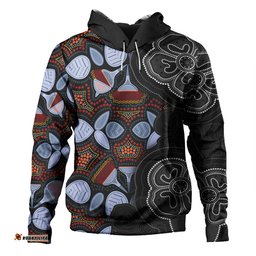 australia aboriginal hoodie - eucalyptus seamless pattern in aboriginal dot art hoodie